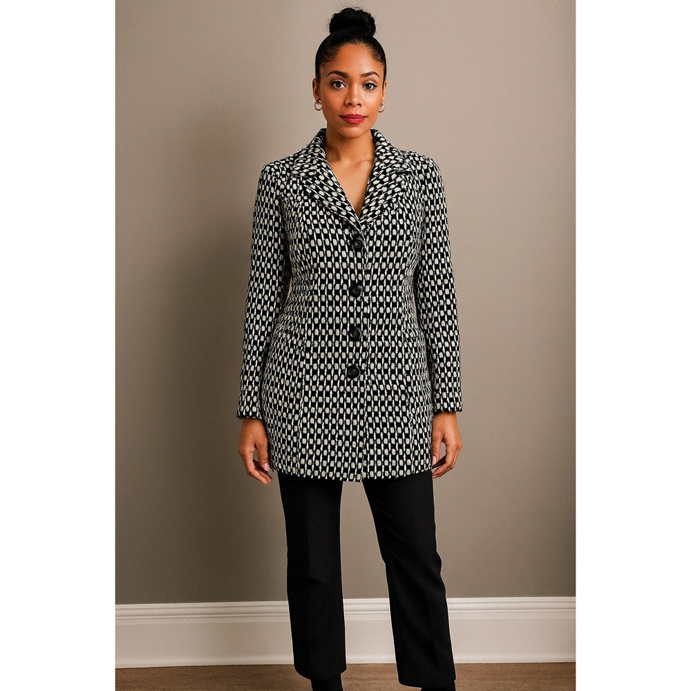 Nomadic Traders‎ Womens Black White Geometric Print Blazer Jacket Size S